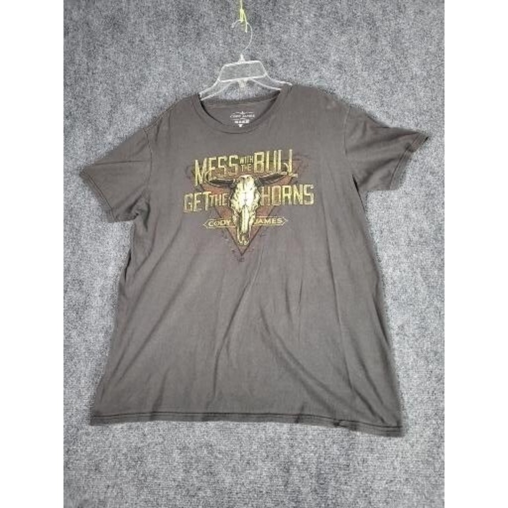 Cody James Graphic T Shirt Mens L Large Gray Bull Skull Western Short Sleeve Tee
